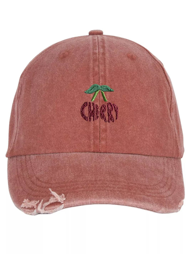 Embroidered Distressed Baseball Cap Cherry