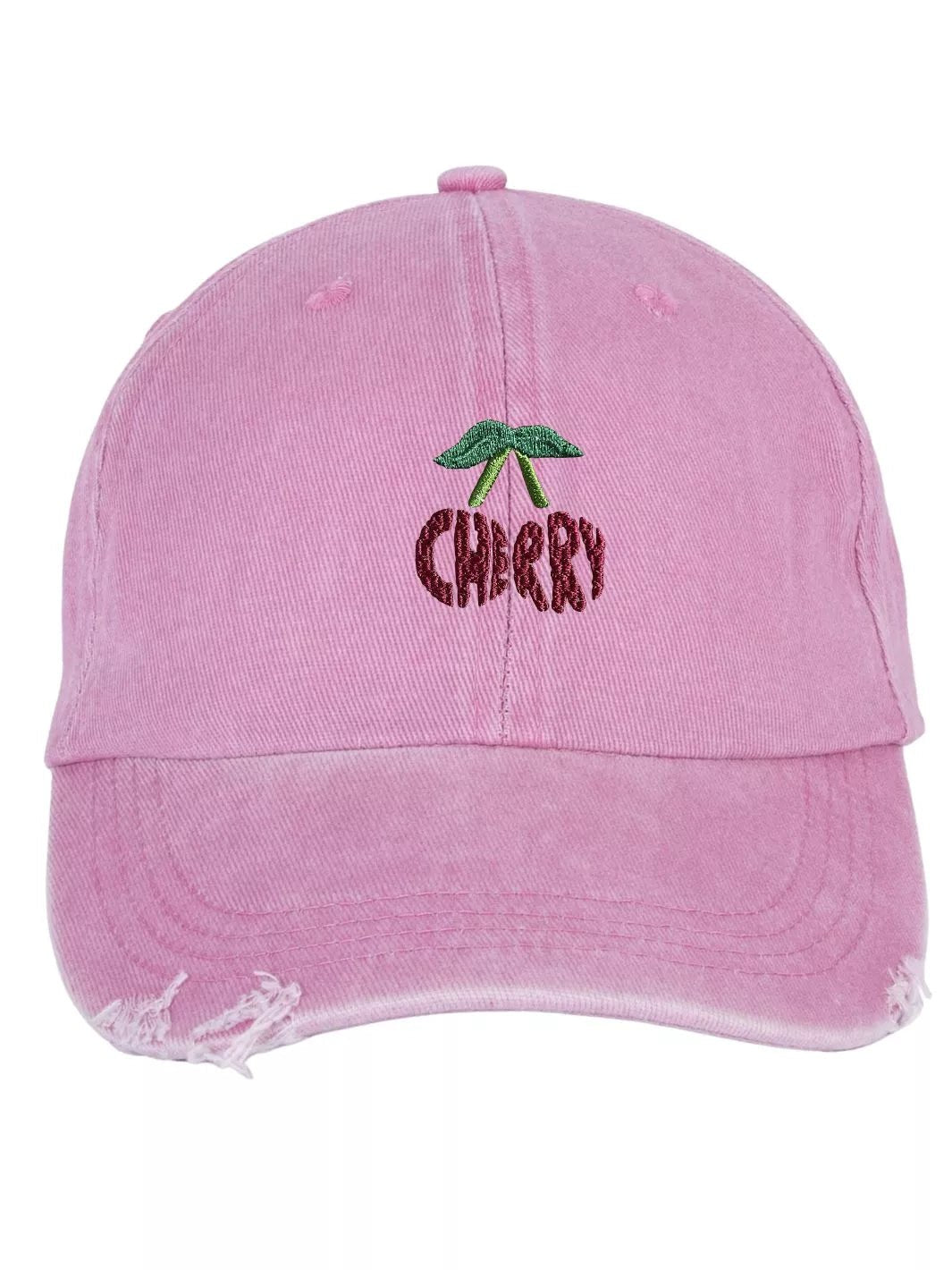 Embroidered Distressed Baseball Cap Cherry