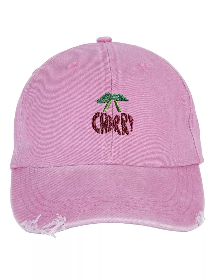 Embroidered Distressed Baseball Cap Cherry
