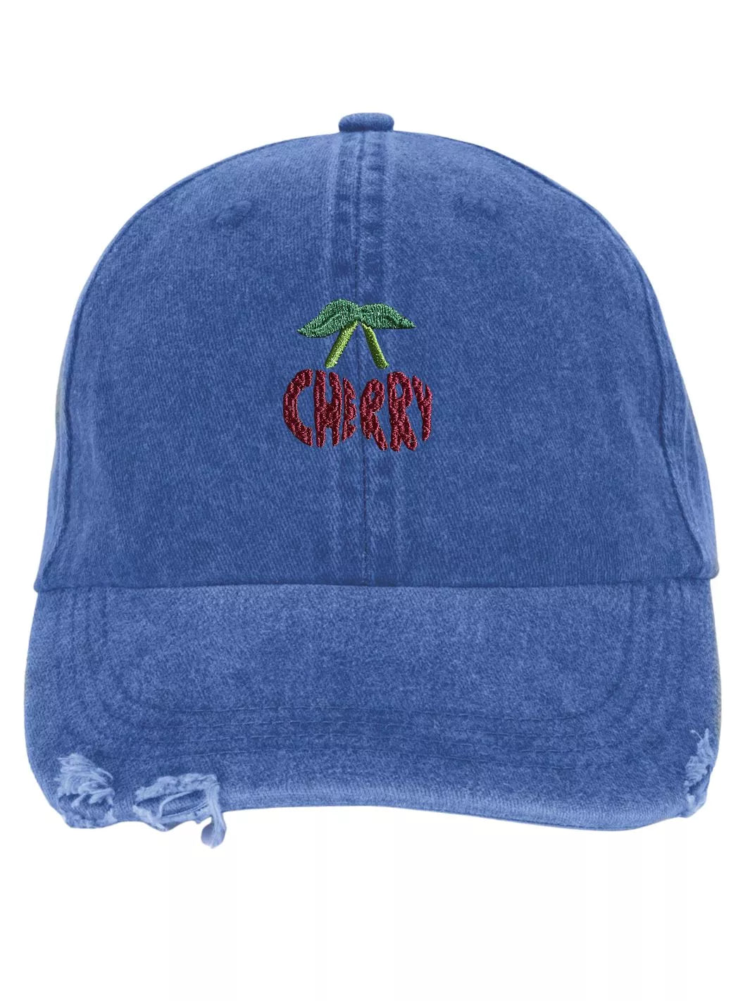 Embroidered Distressed Baseball Cap Cherry