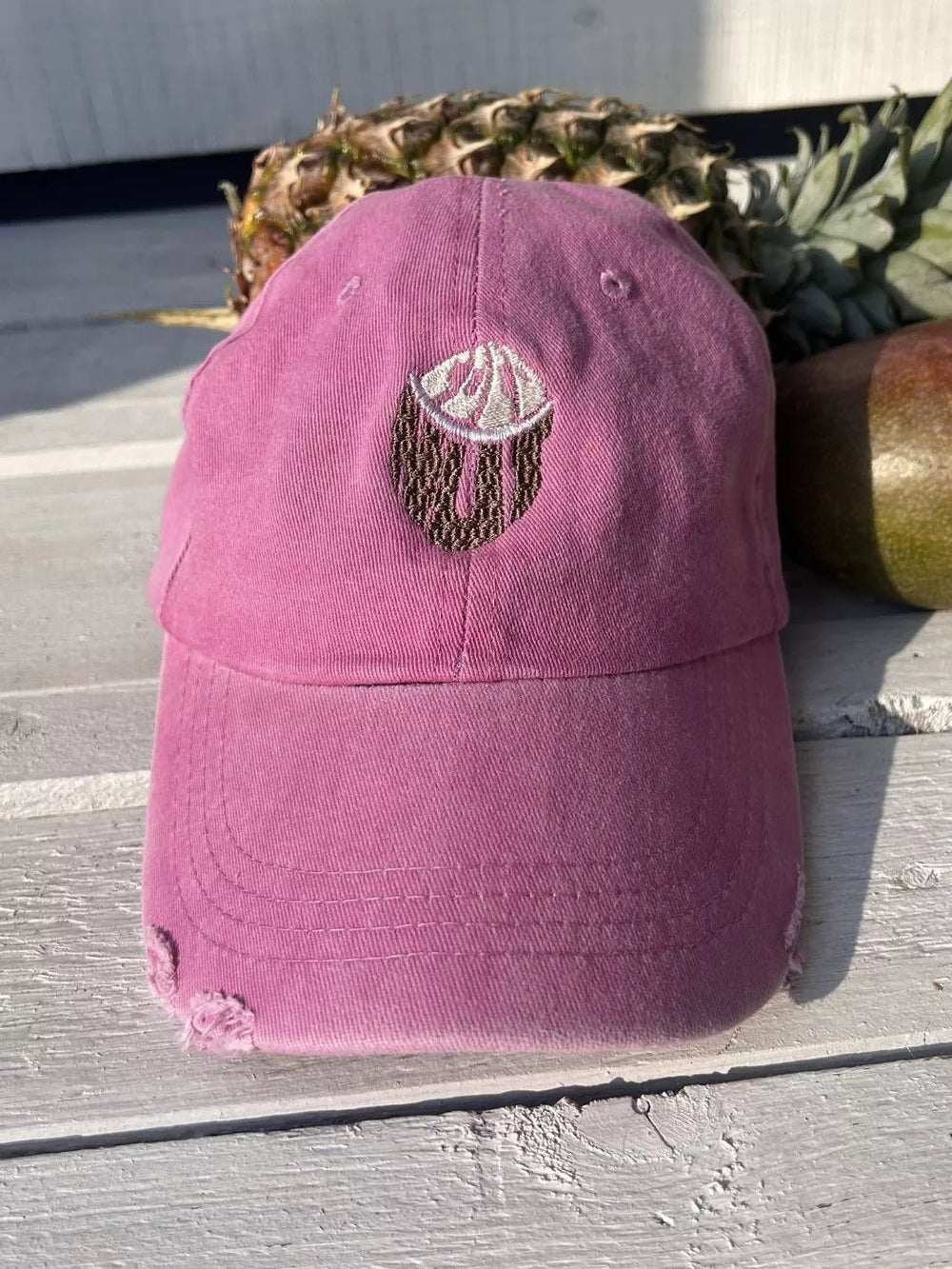 embroidered distressed baseball cap coconut