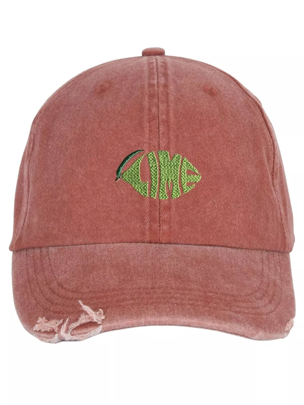 embroidered distressed baseball cap lime