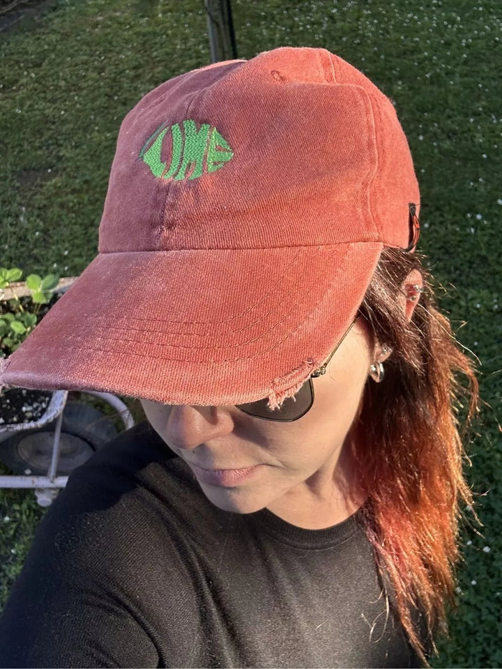 embroidered distressed baseball cap lime