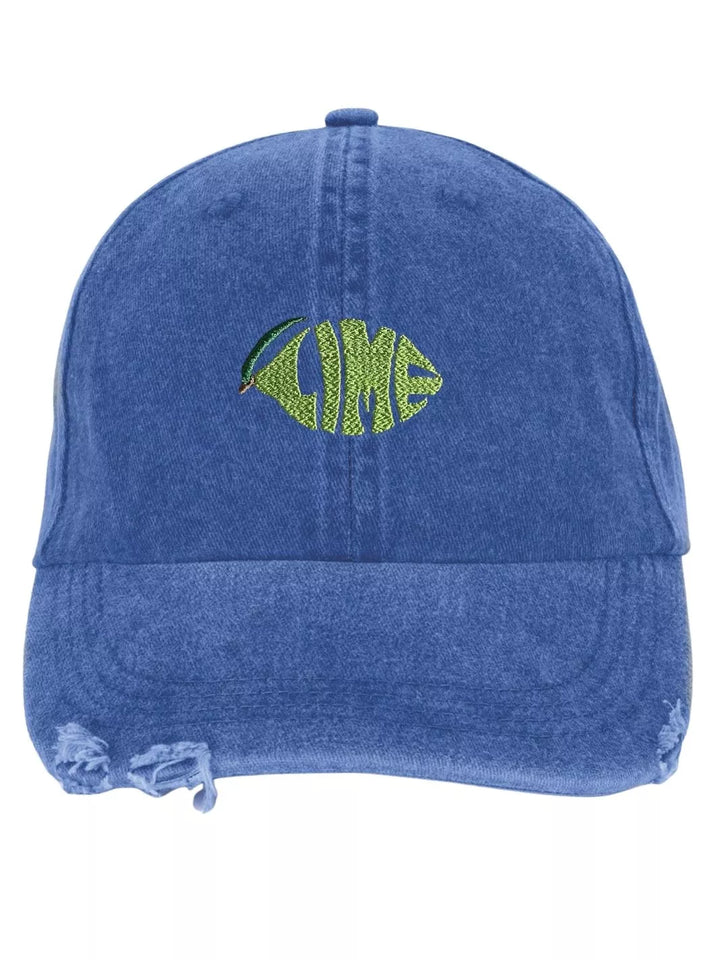 embroidered distressed baseball cap lime