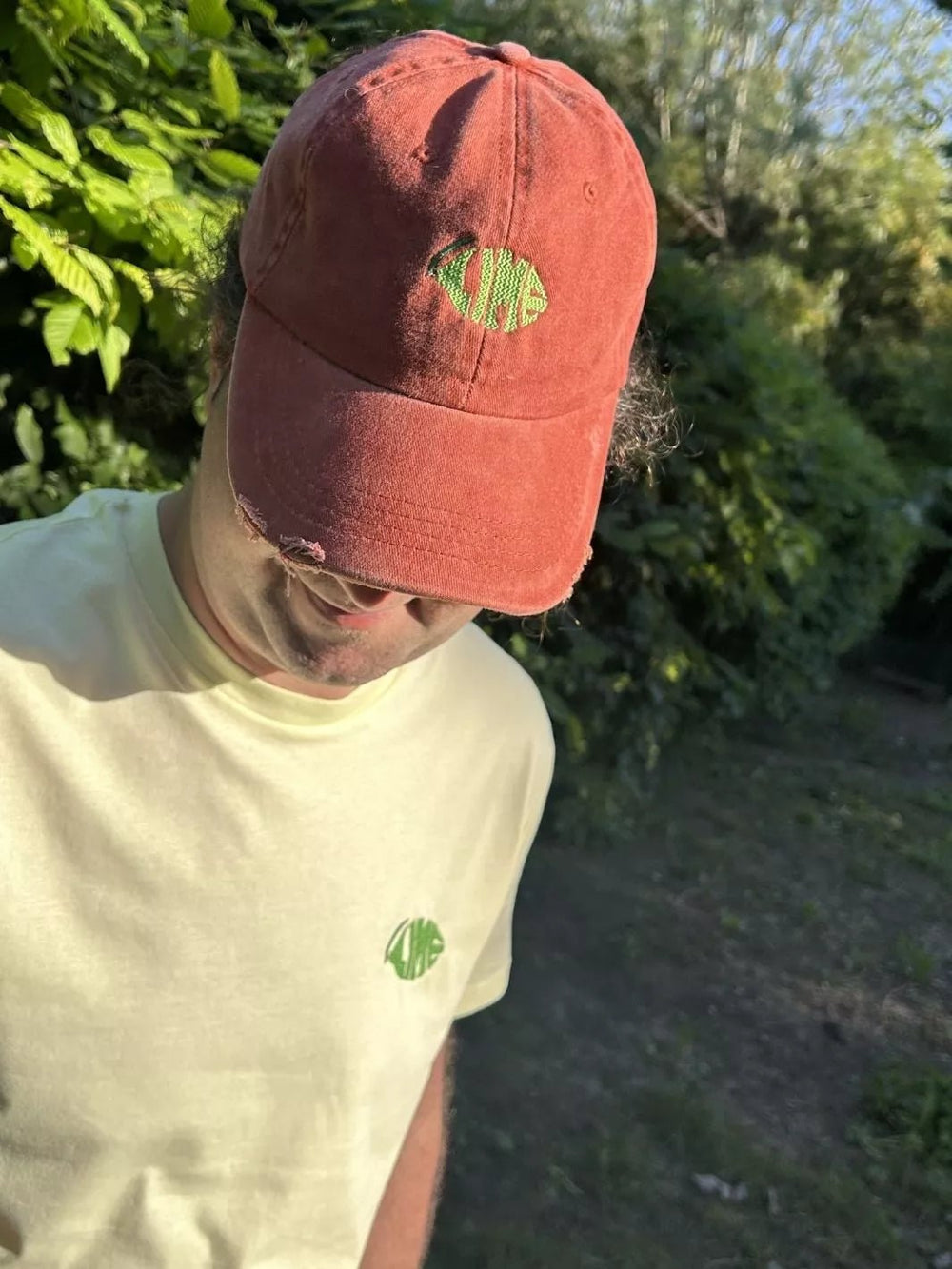 embroidered distressed baseball cap lime