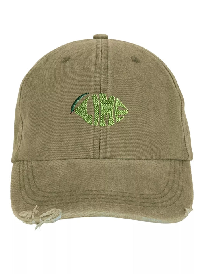 embroidered distressed baseball cap lime
