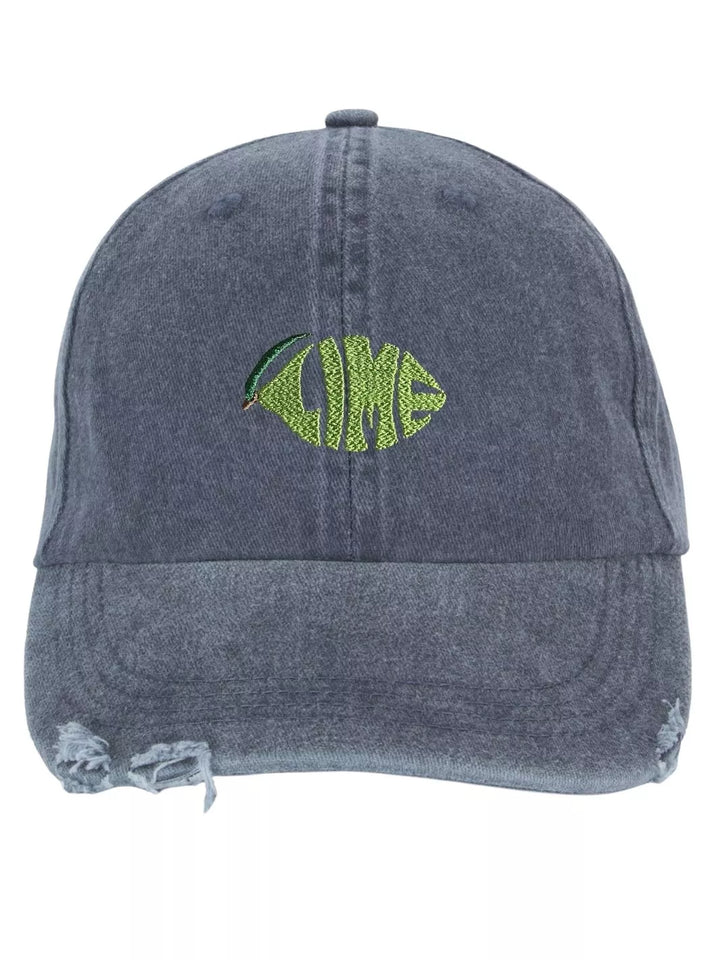 embroidered distressed baseball cap lime