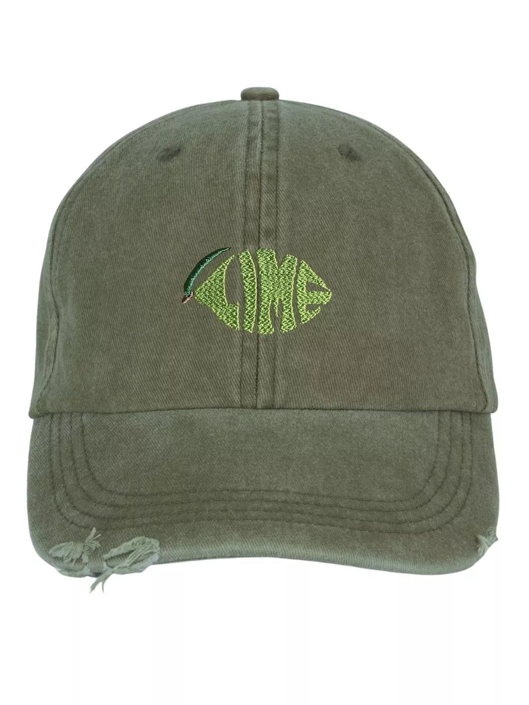 embroidered distressed baseball cap lime