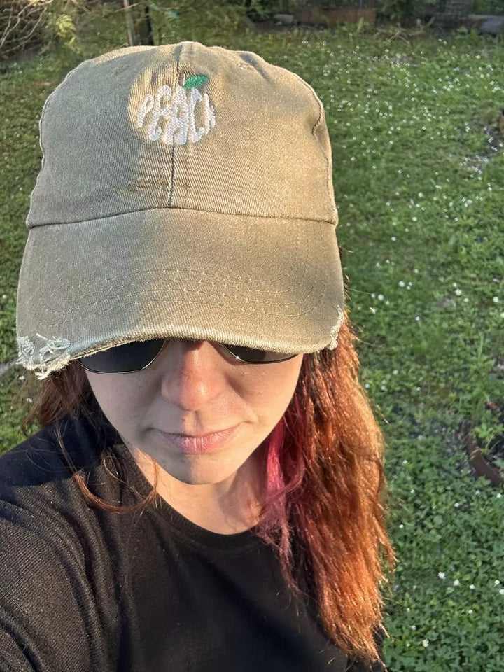 embroidered distressed baseball cap peach