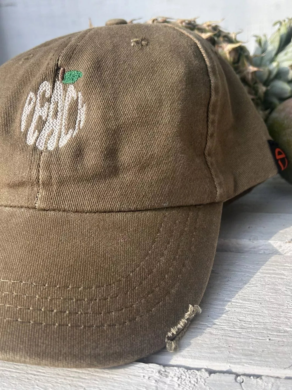 embroidered distressed baseball cap peach