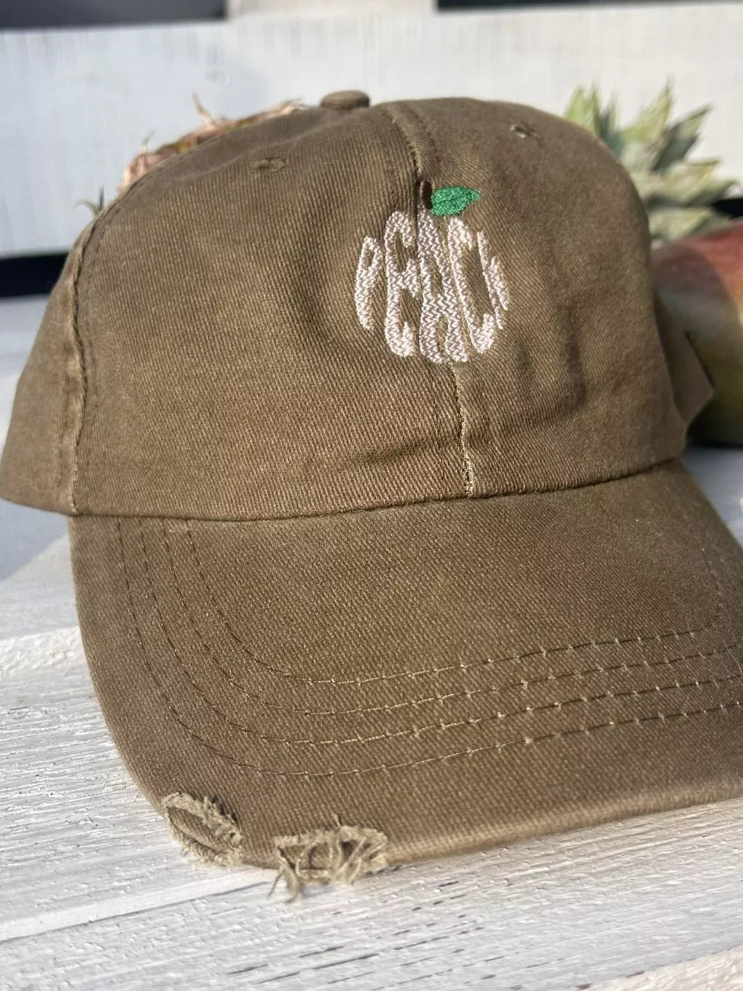 embroidered distressed baseball cap peach