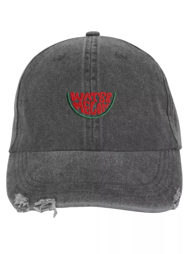 Embroidered Distressed Baseball Cap Watermelon