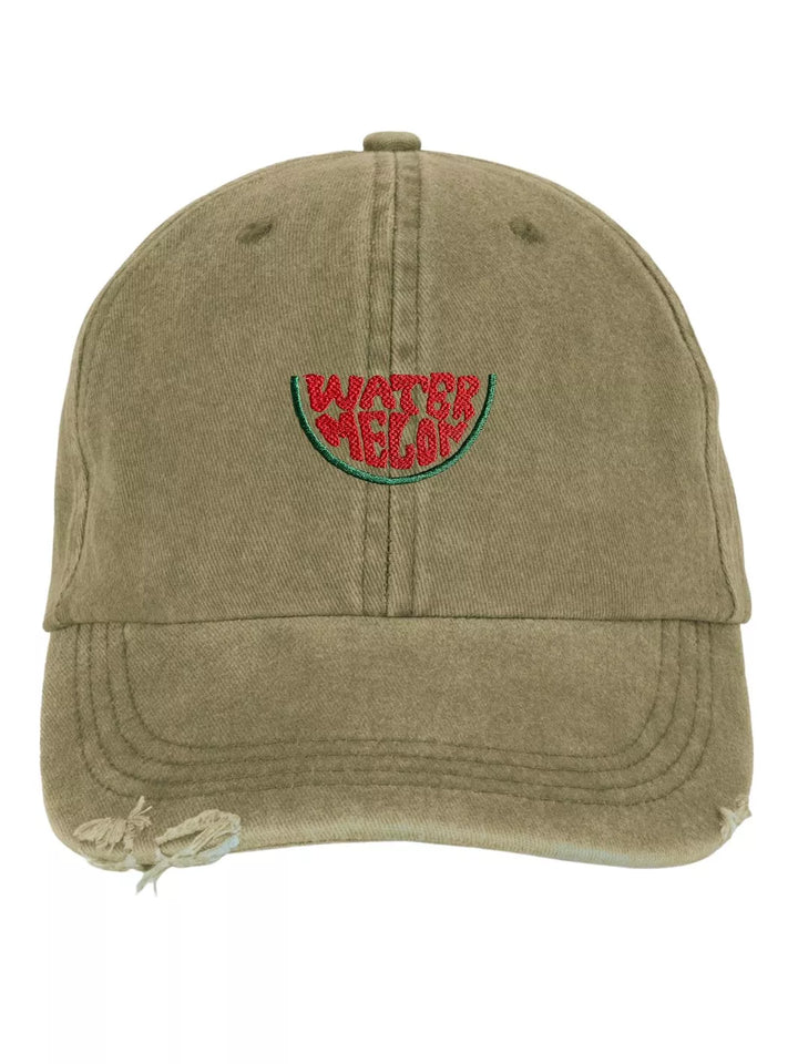 Embroidered Distressed Baseball Cap Watermelon