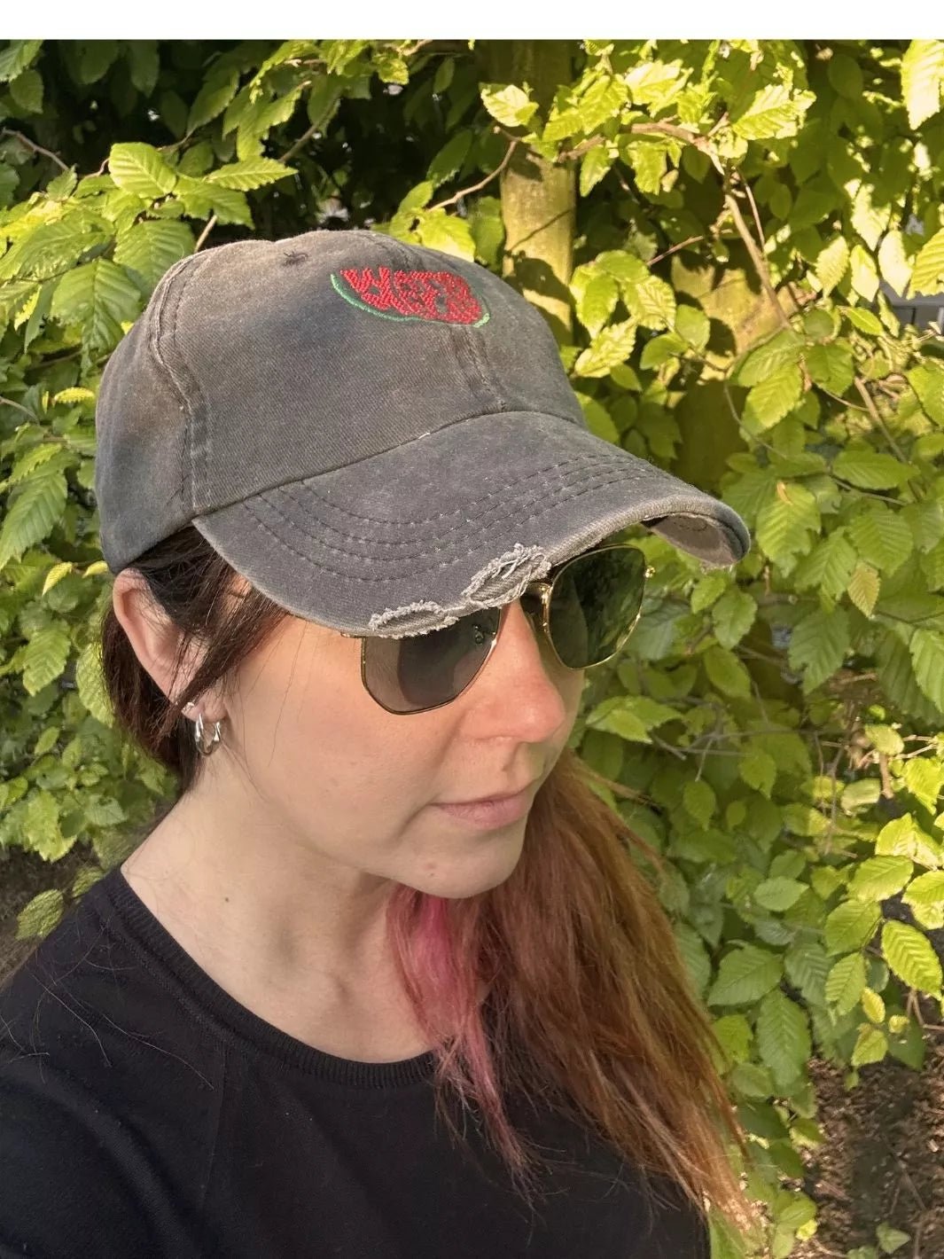 Embroidered Distressed Baseball Cap Watermelon