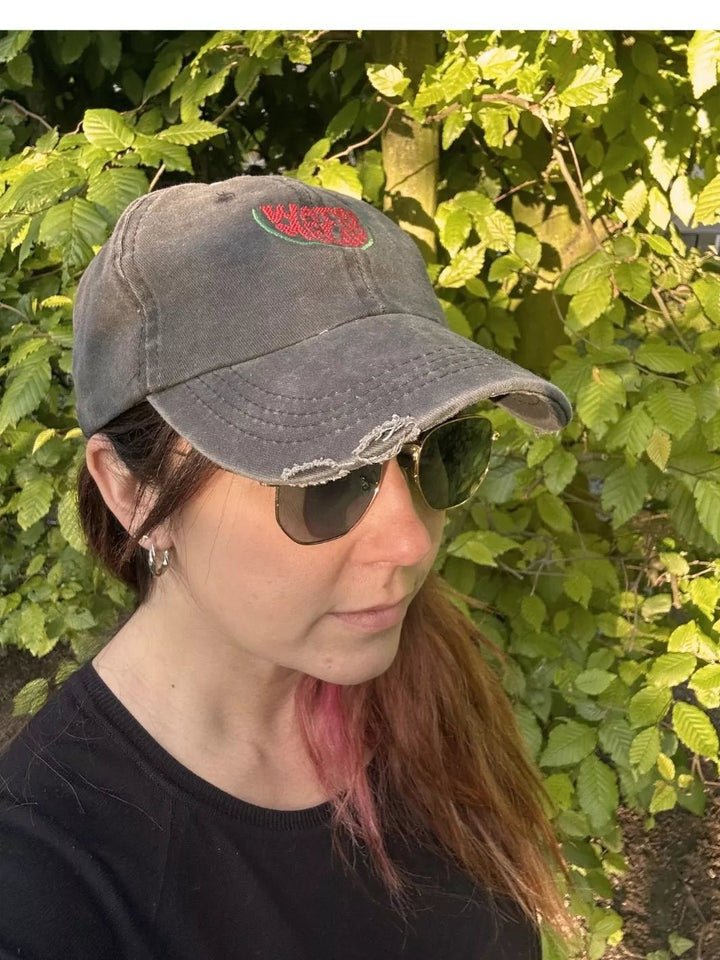 Embroidered Distressed Baseball Cap Watermelon