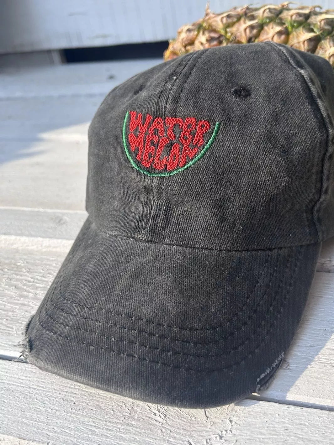 Embroidered Distressed Baseball Cap Watermelon