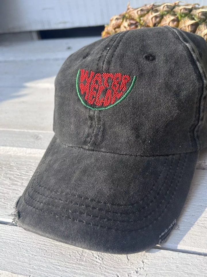 Embroidered Distressed Baseball Cap Watermelon