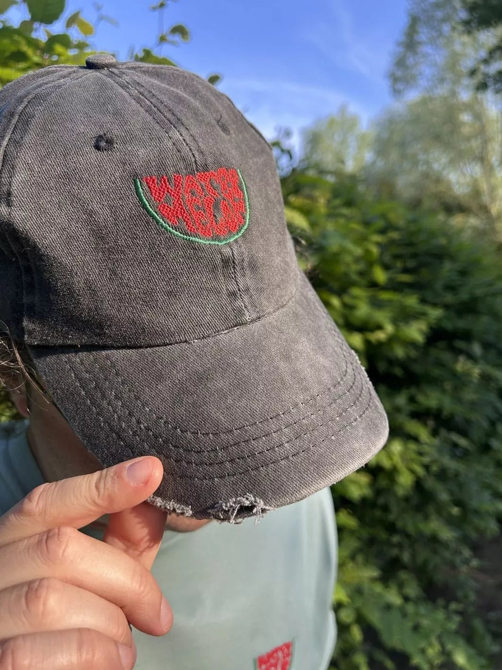 Embroidered Distressed Baseball Cap Watermelon