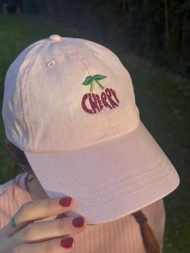embroidered pastel baseball cap cherry