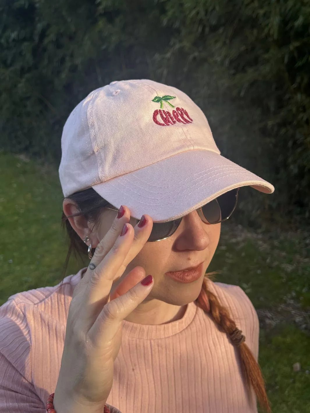 embroidered pastel baseball cap cherry