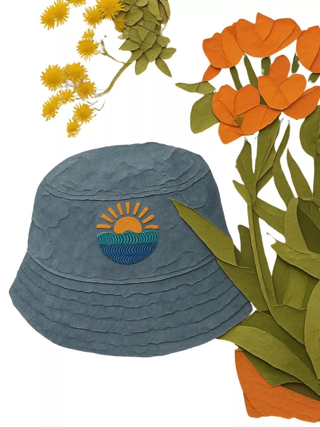 embroidered sea washed out bucket hat