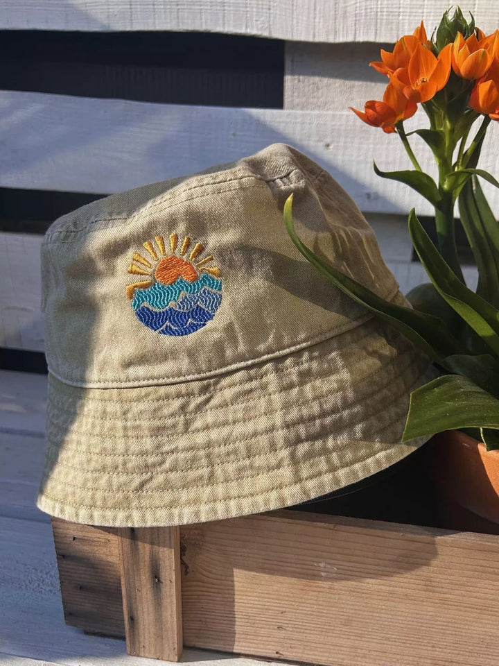 embroidered sea washed out bucket hat