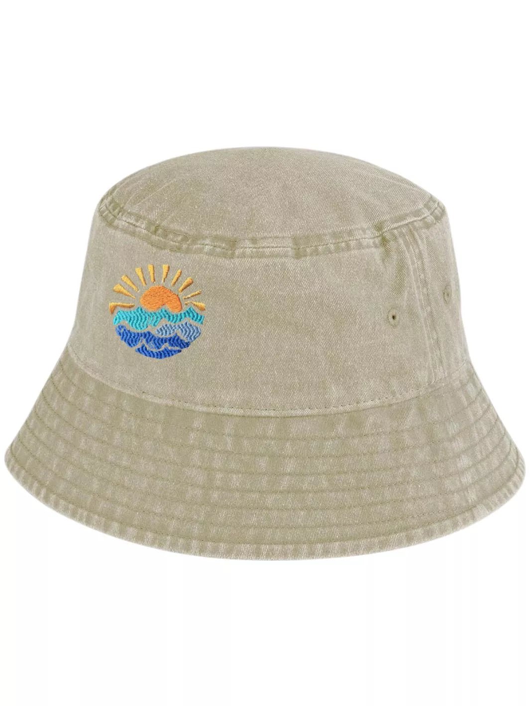 Embroidered Sea Washed Out Bucket Hat – Vincent Daimon display picture 2