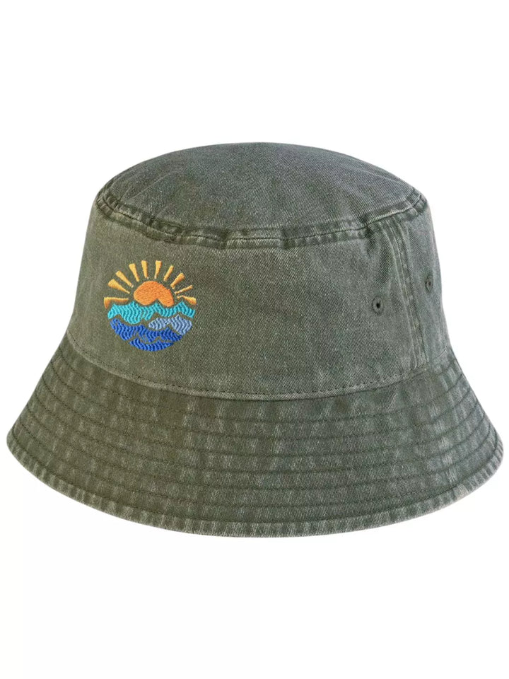 embroidered sea washed out bucket hat