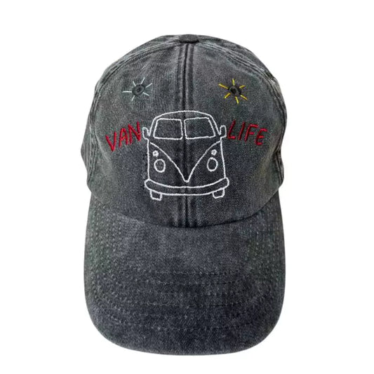 embroidered baseball cap van life black