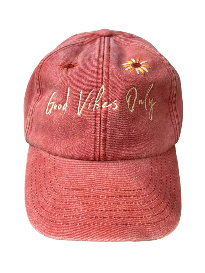 embroidered orange baseball cap good vibes only