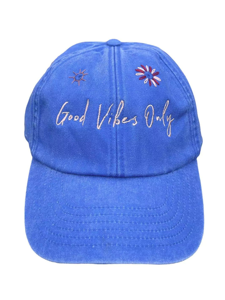 embroidered sky baseball cap good vibes only