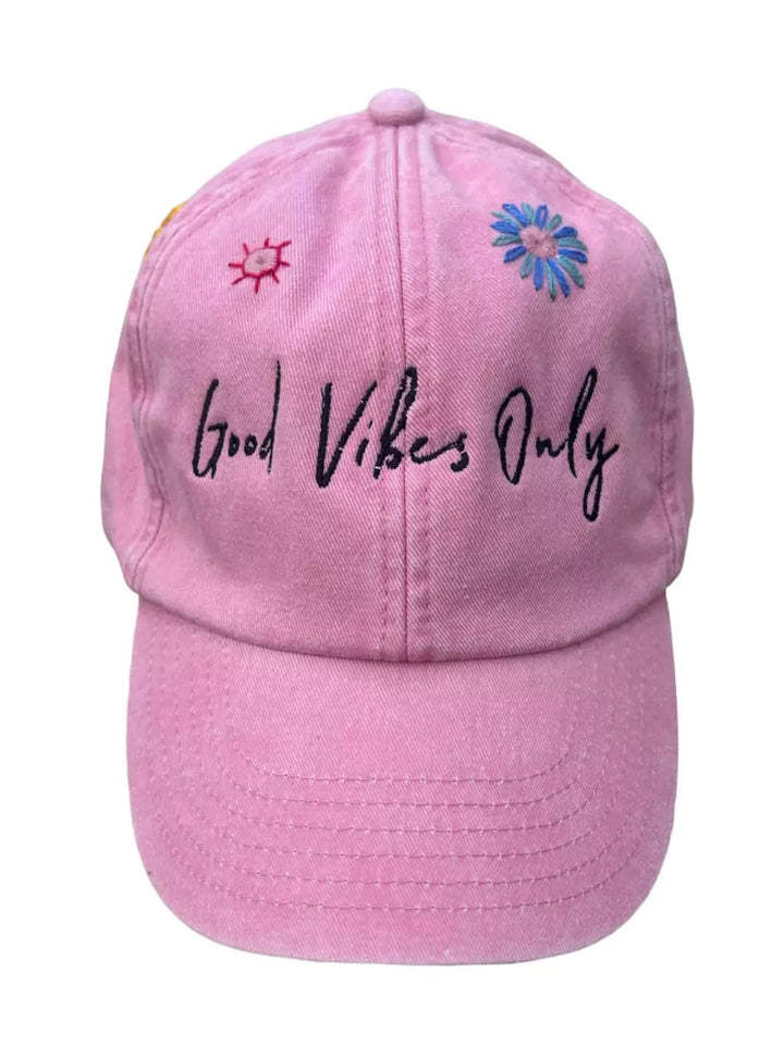 embroidered pink baseball cap good vibes only