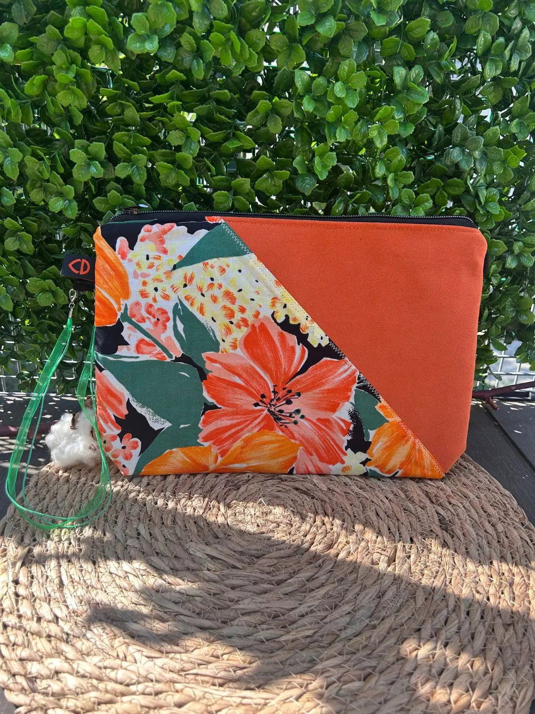 flower alcantara and cotton handmade pouch