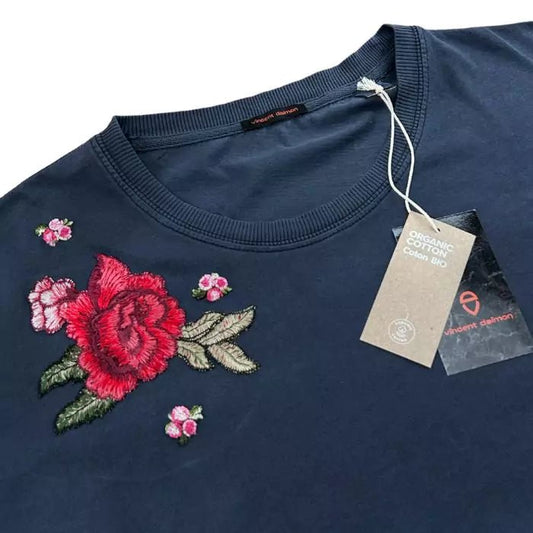 navy blue organic cotton t-shirt dress with flower patch 