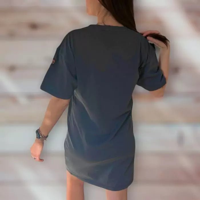 navy blue organic cotton t-shirt dress with flower patch 