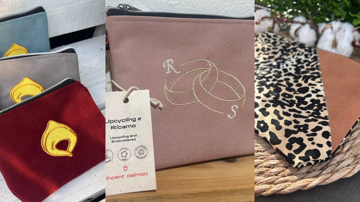 embroidered handmade alcantara pouches