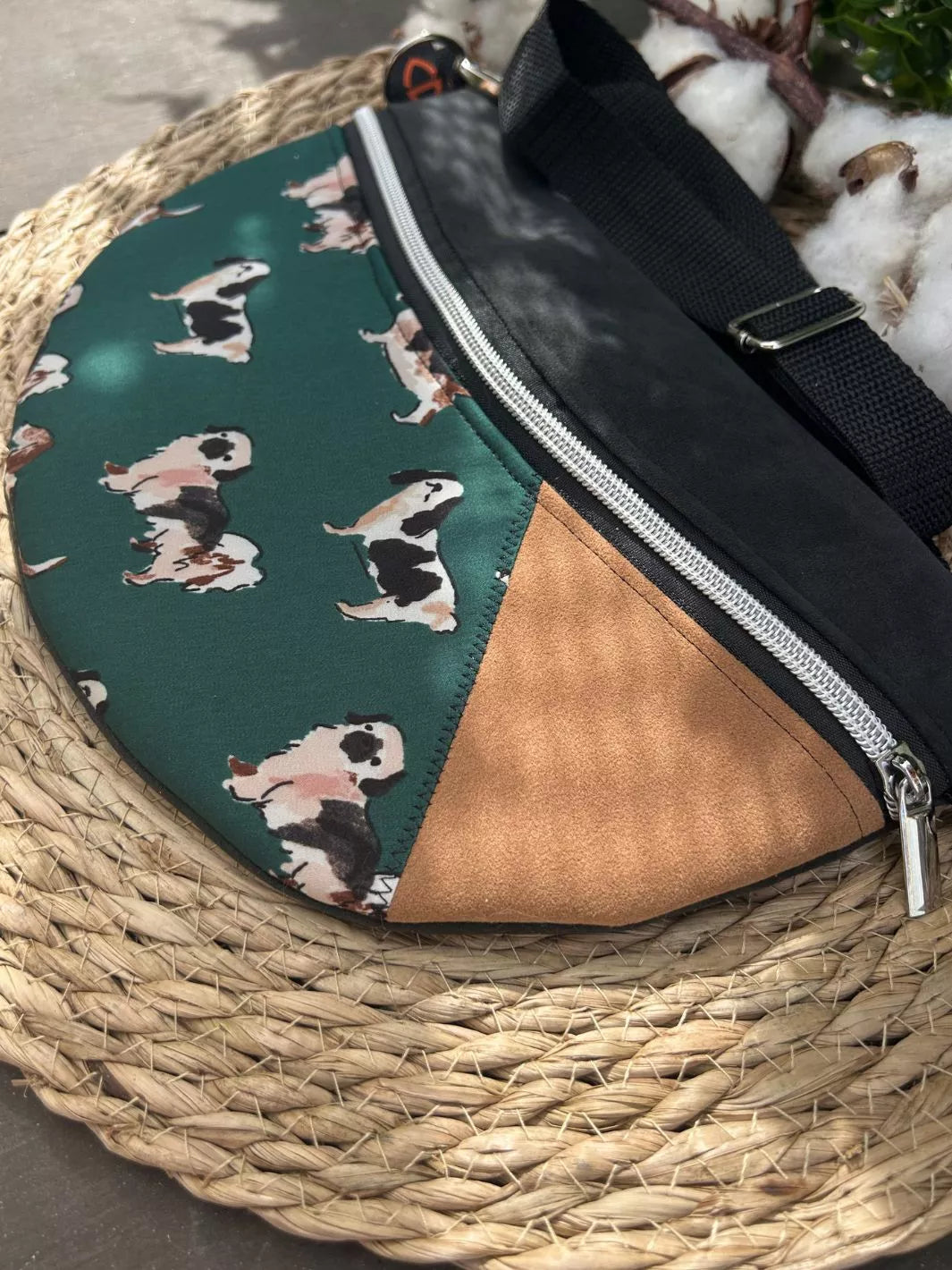 Lucky Paw handmade crossbody bag with dog print