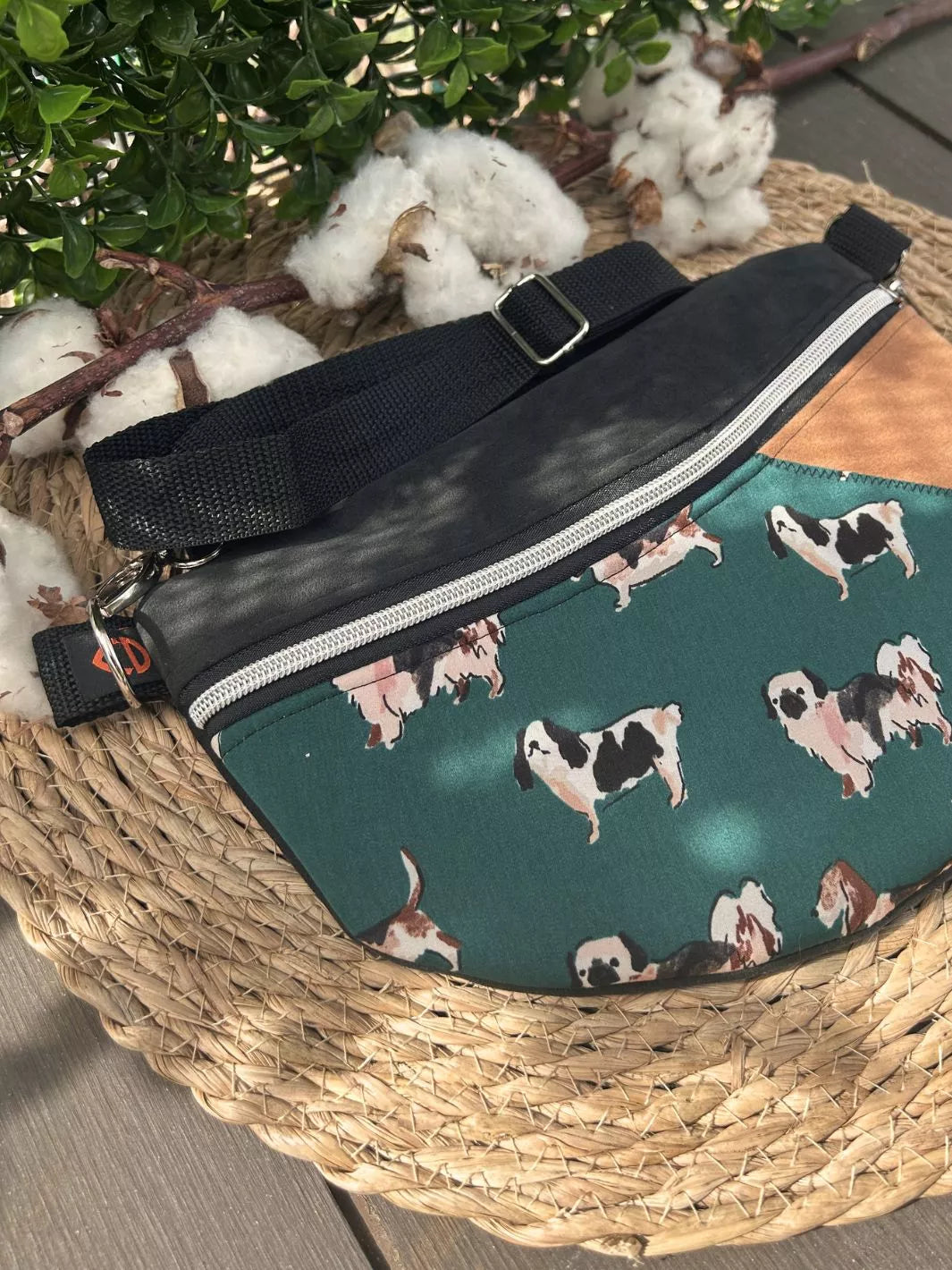 Lucky Paw handmade crossbody bag with dog print