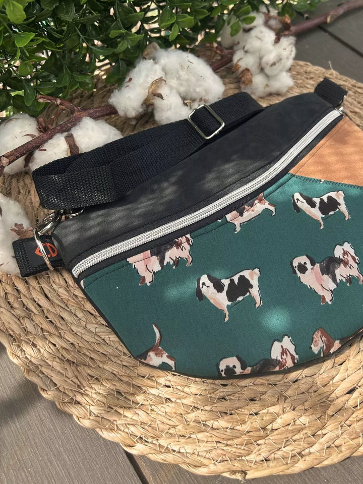 Lucky Paw handmade crossbody bag with dog print
