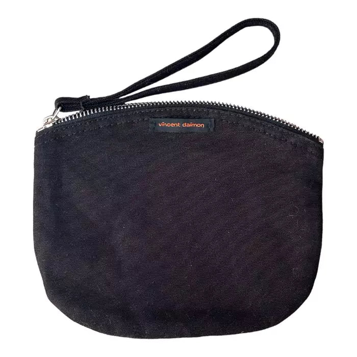 black organic cotton cottone pochette with embroidered "Alexa play the weekend"