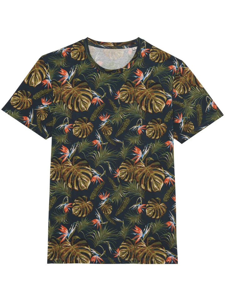 organic cotton t-shirt with all over print navy bird