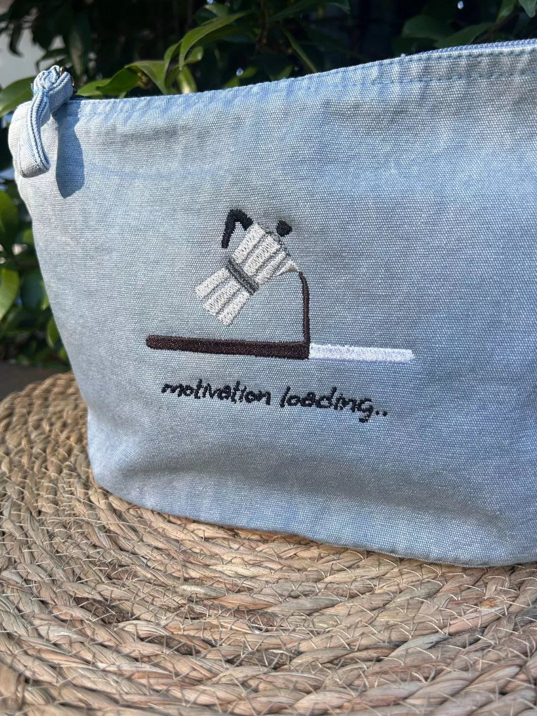 recycled cotton embroidered travel pouch motivation loading