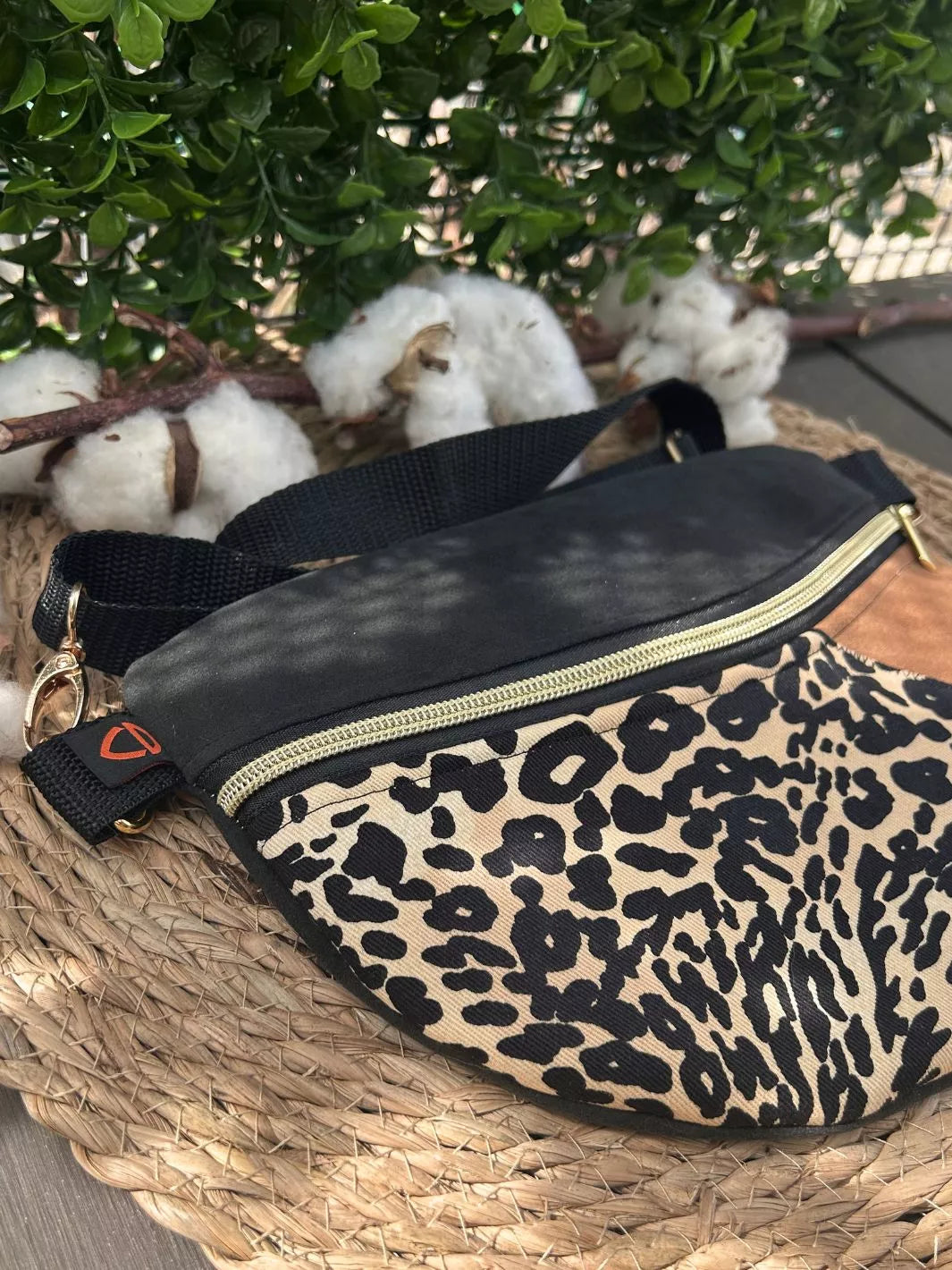Savana Soul handmade women's crossbody bag crafted in Alcantara and animal print cotton.