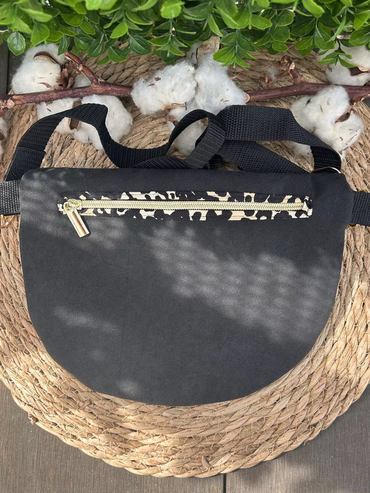Savana Soul handmade women's crossbody bag crafted in Alcantara and animal print cotton.