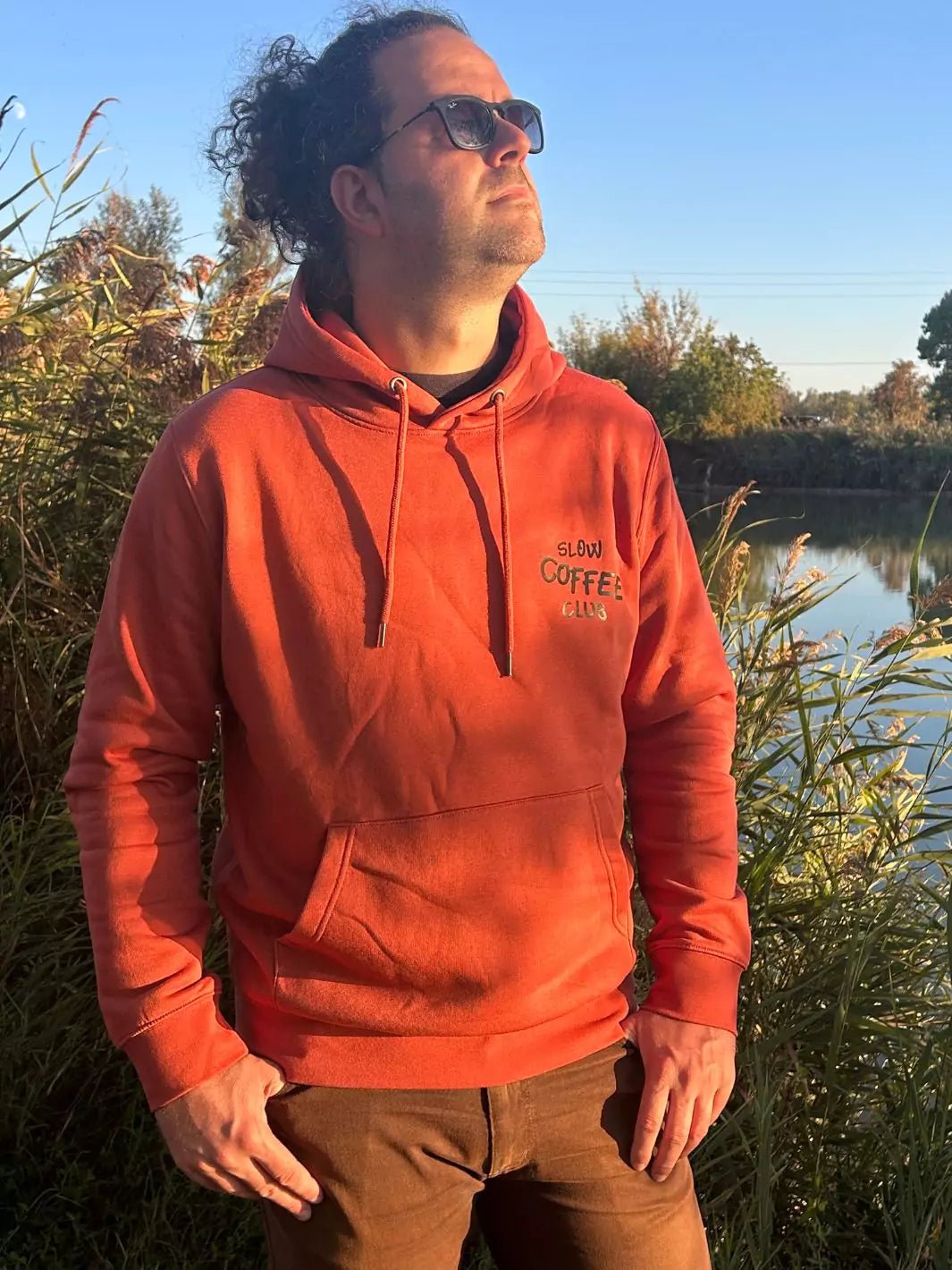 slow coffee club unisex hoodie terracotta