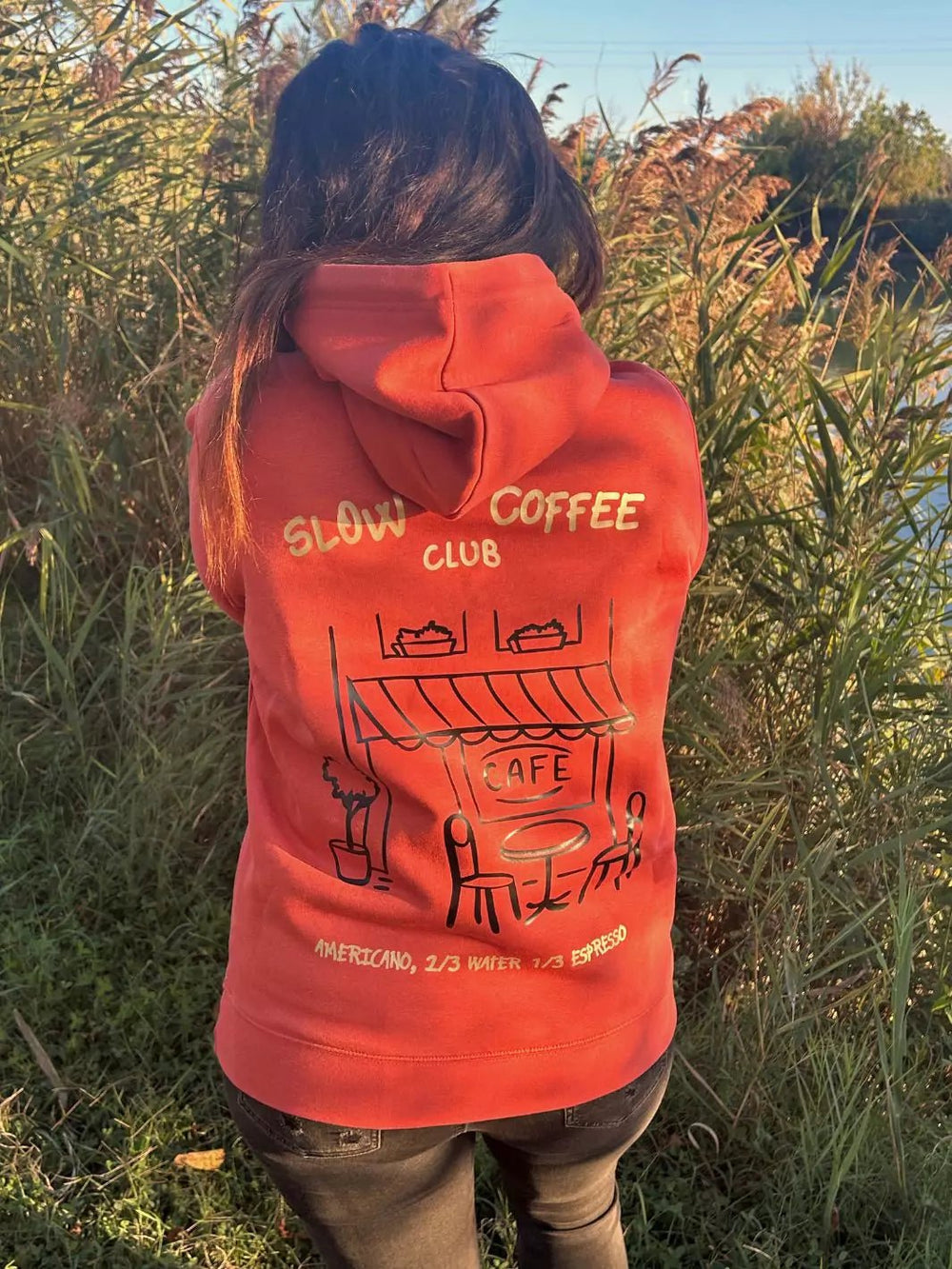 slow coffee club unisex hoodie terracotta