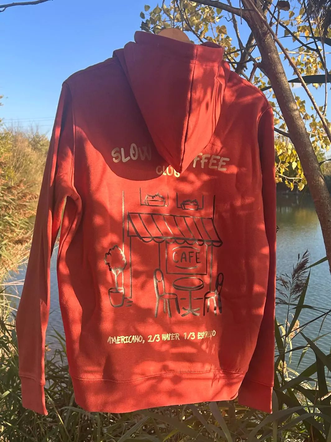 slow coffee club unisex hoodie terracotta