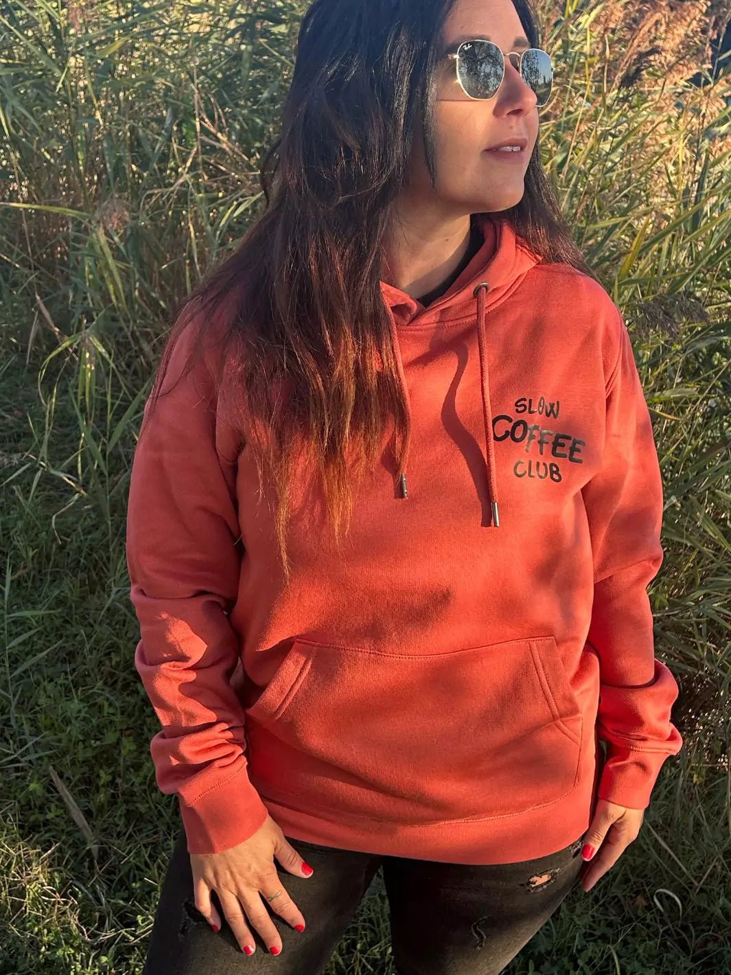 slow coffee club unisex hoodie terracotta