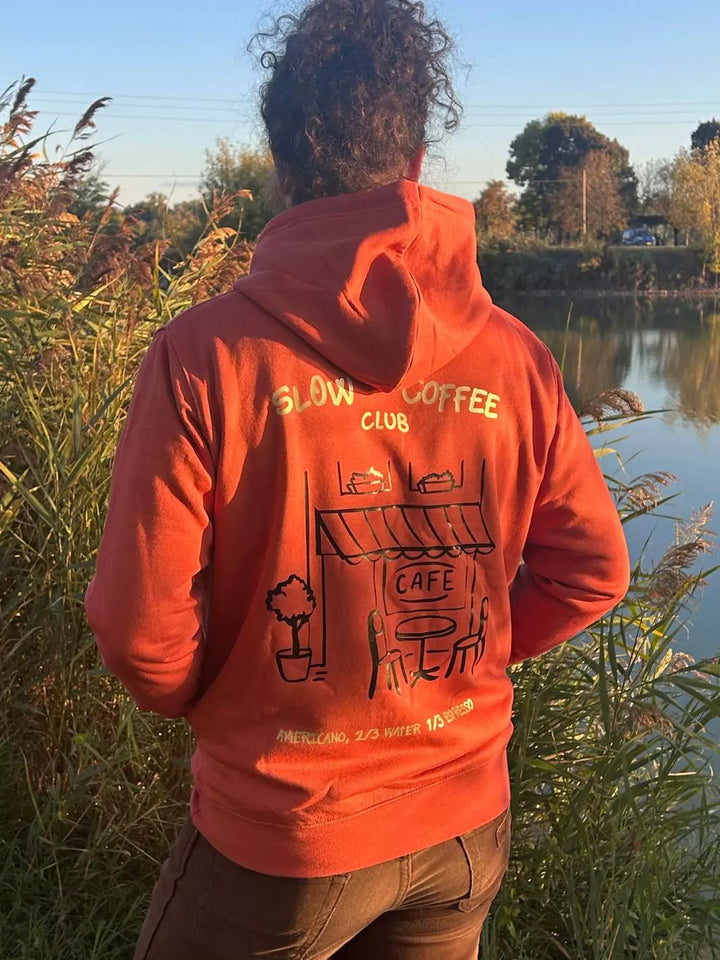 slow coffee club unisex hoodie terracotta