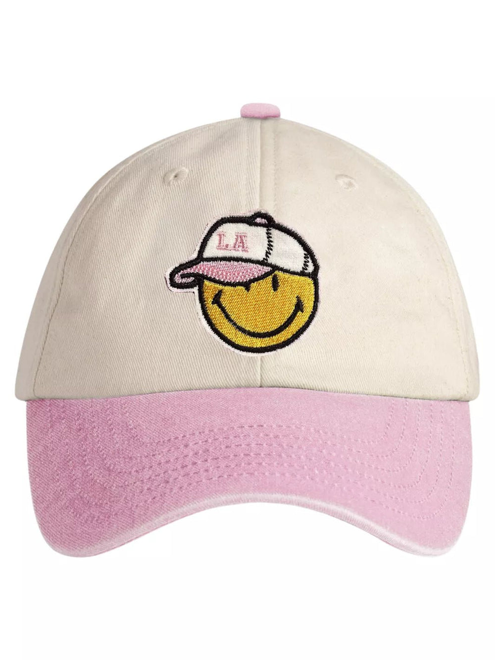 embroidered smile LA patch two tone baseball cap